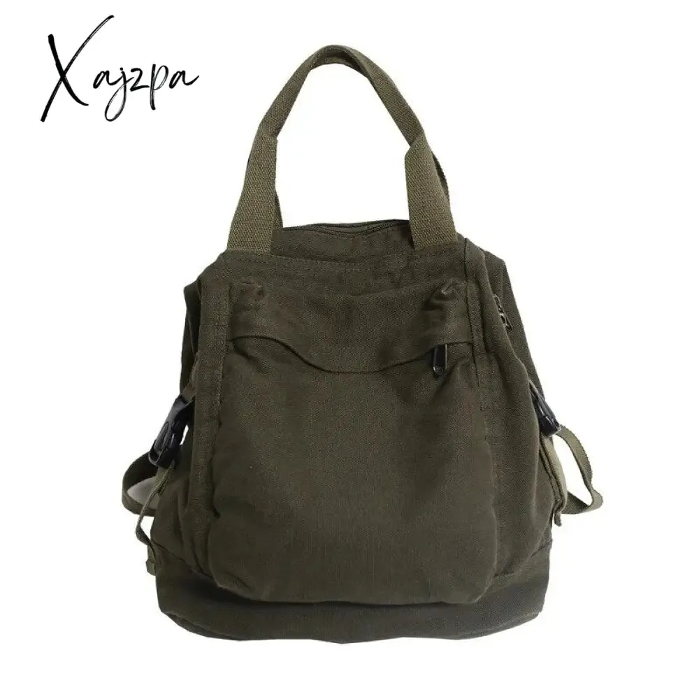 Xajzpa - Brand Women Backpacks Green Canvas Rucksack Quality Laptop School Student Bag Female Daypack for Teen Girls feminina mochila