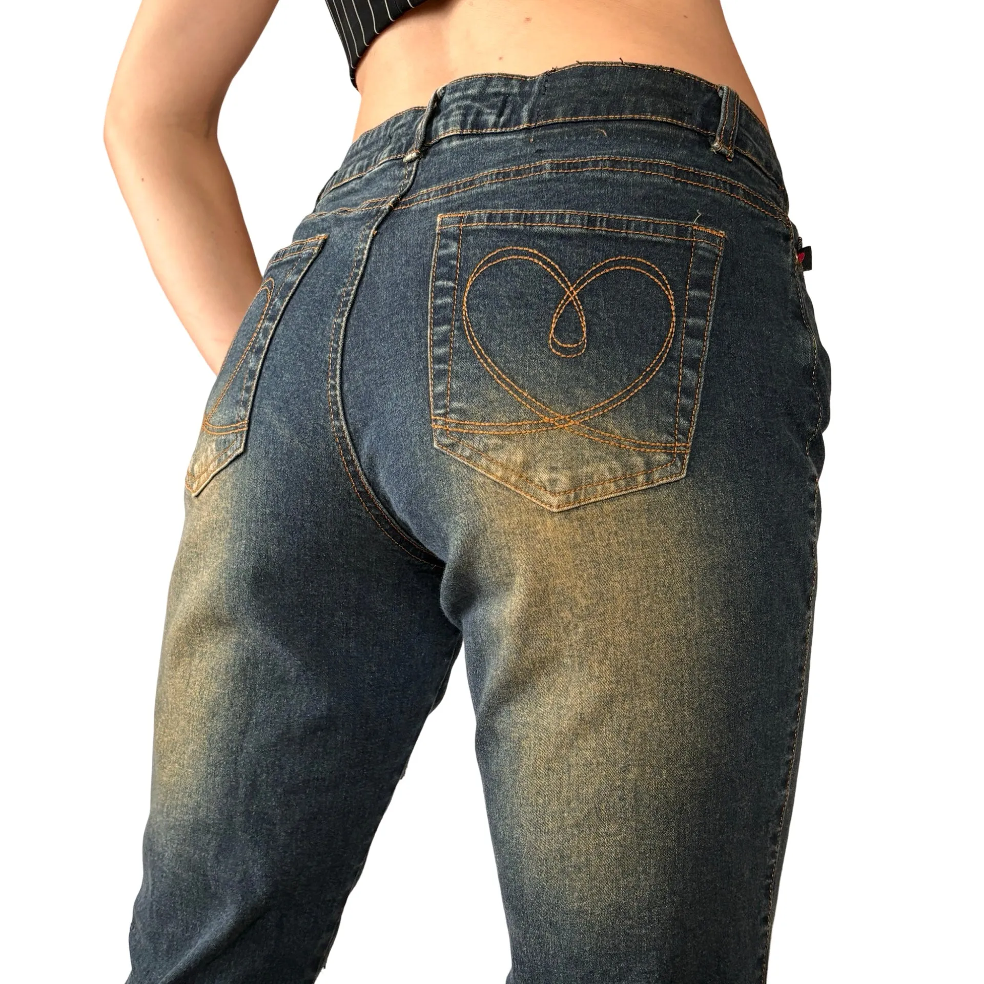 Y2K Lace Appliqué Jeans (S)